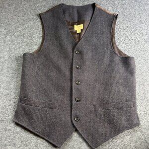 Tre Vero 100% Wool Herringbone Waistcoat Vest Mens Small S Brown